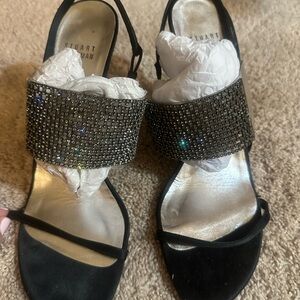 Stuart Weitzman Black Crystal-Embellished Slingback Heels